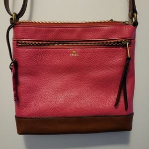 Hot Pink Leather Fossil Crossbody Purse